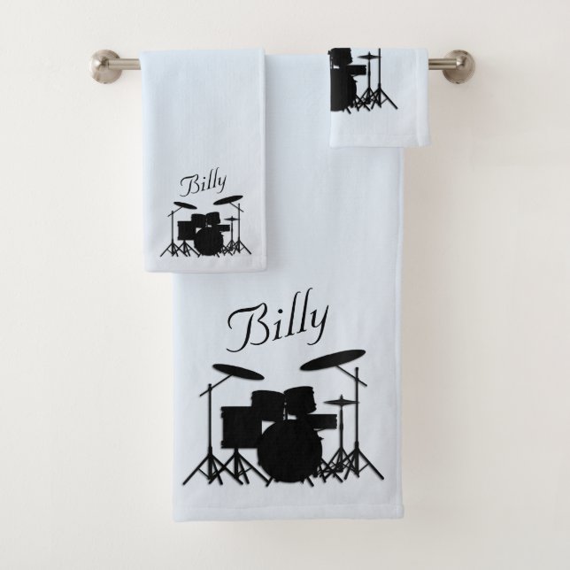Personalised Drums Music Design Blue Bath Towel Set (Insitu)