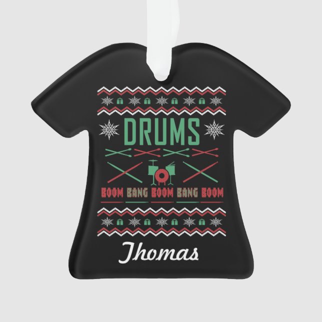 Personalised Drums Ugly Christmas Sweater Ornament (Front)