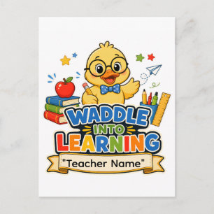Personalised Duck Teacher Sticker Waddle Into Le Postcard