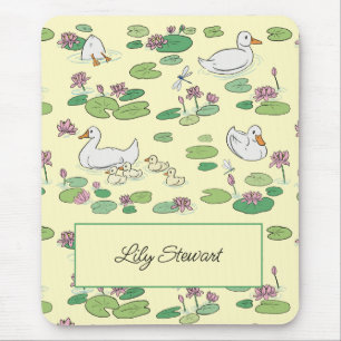 Personalised Ducks & Waterlily Yellow Mousepad