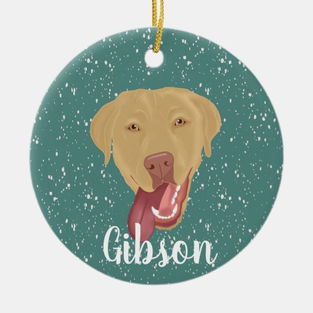 Personalised Dudley Labrador Christmas Ceramic Tree Decoration (Front)