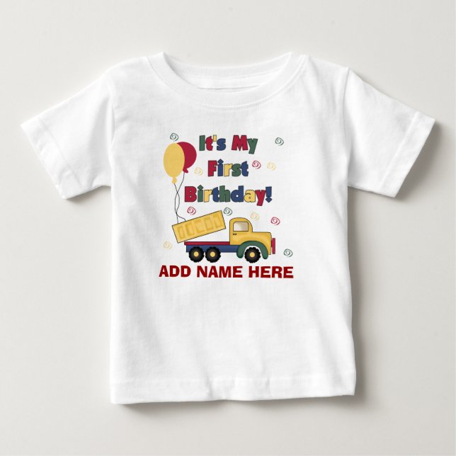 Personalised Dump Truck 1st Birthday Tshirt (Front)