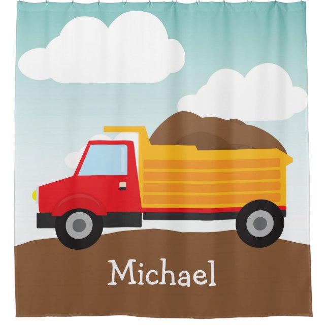 Personalised Dump Truck, Boy's Shower Curtain (Front)