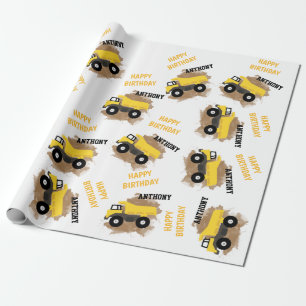 Personalised Dump Truck Construction Mud Boys Name Wrapping Paper