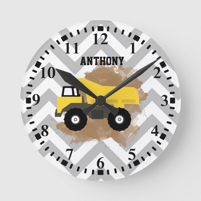 Personalised Dump Truck Construction Mud Round Clock (Front)