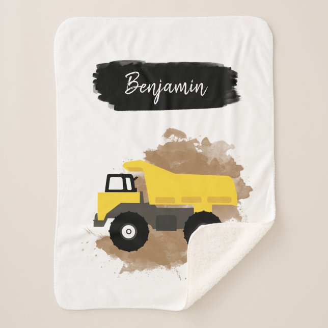 Personalised Dump Truck Construction Vehicle Mud Sherpa Blanket (Front)