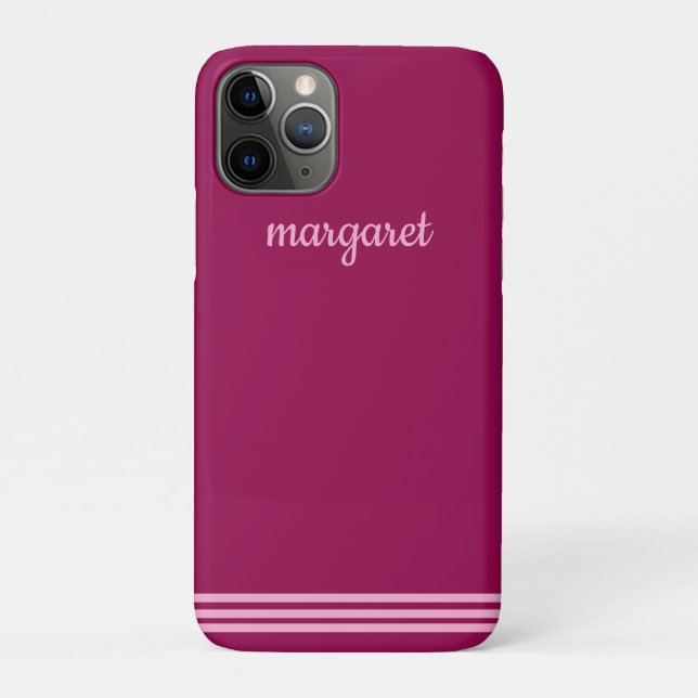 Personalised Dusky Maroon w/ Pink Stripes Case-Mate iPhone Case (Back)