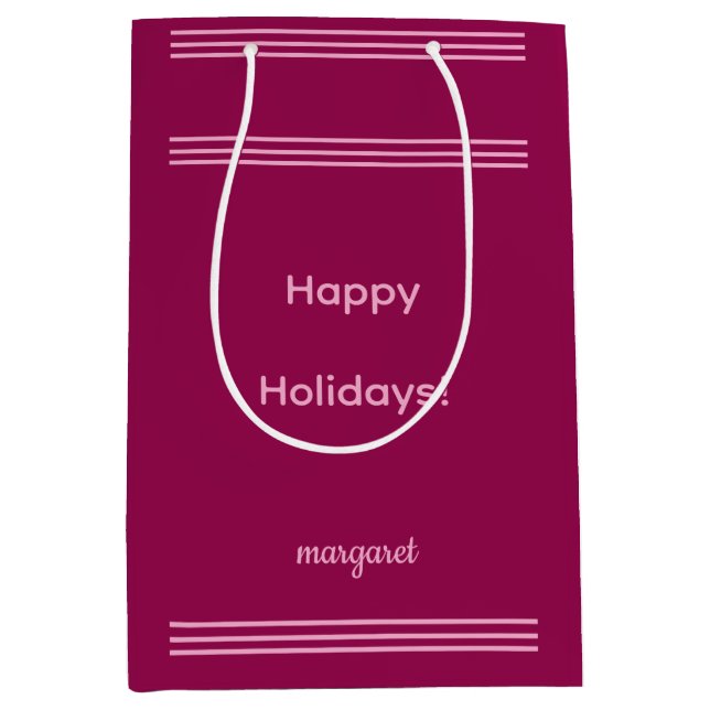 Personalised Dusky Maroon w/ Pink Stripes Medium Gift Bag (Front)