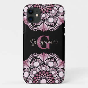 Personalised Dusky Rose Boho Floral Dot Mandala iPhone 11 Case