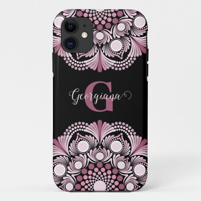 Personalised Dusky Rose Boho Floral Dot Mandala Case-Mate iPhone Case (Back)