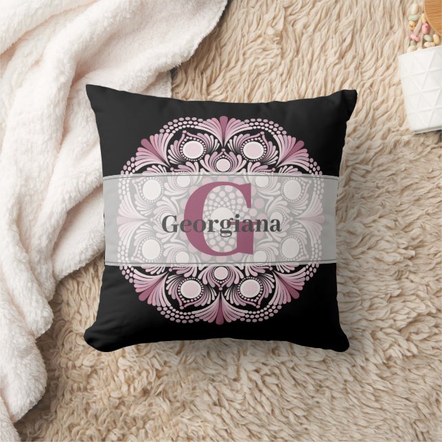 Personalised Dusky Rose Boho Floral Dot Mandala Cushion (Blanket)