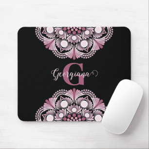 Personalised Dusky Rose Boho Floral Dot Mandala Mouse Mat