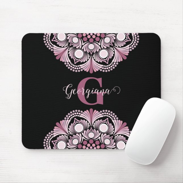 Personalised Dusky Rose Boho Floral Dot Mandala Mouse Mat (With Mouse)