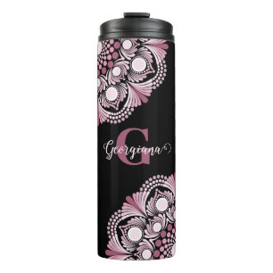 Personalised Dusky Rose Boho Floral Dot Mandala Thermal Tumbler