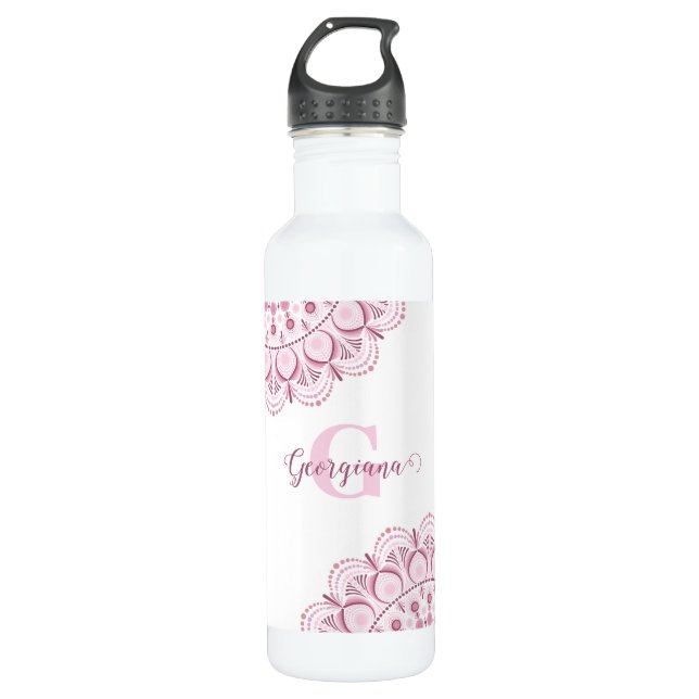 Personalised Dusky Rose Confetti Lace Dot Mandala 710 Ml Water Bottle (Front)