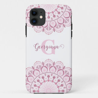 Personalised Dusky Rose Confetti Lace Dot Mandala iPhone 11 Case