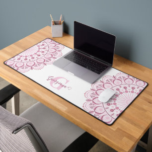 Personalised Dusky Rose Confetti Lace Dot Mandala Desk Mat