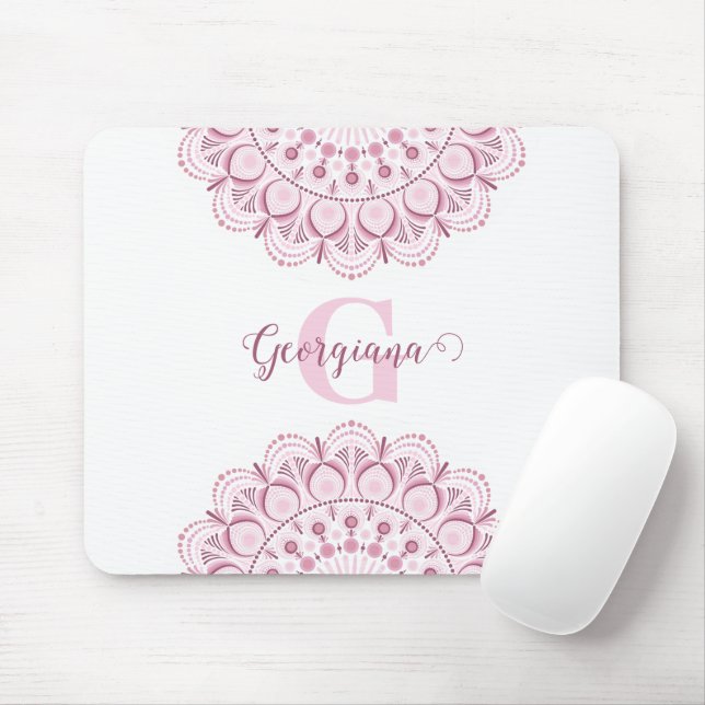 Personalised Dusky Rose Confetti Lace Dot Mandala Mouse Mat (With Mouse)