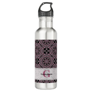 Personalised Dusky Rose Floral Fronds Mandala Tile 710 Ml Water Bottle