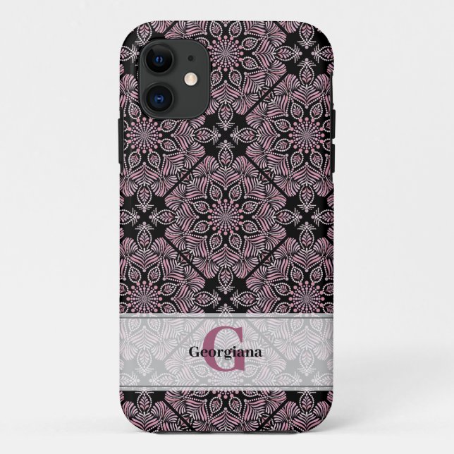 Personalised Dusky Rose Floral Fronds Mandala Tile Case-Mate iPhone Case (Back)