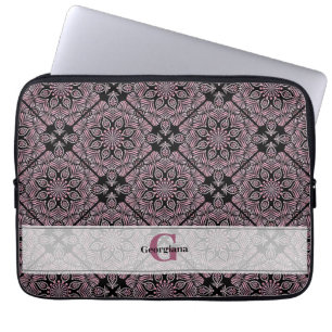 Personalised Dusky Rose Floral Fronds Mandala Tile Laptop Sleeve