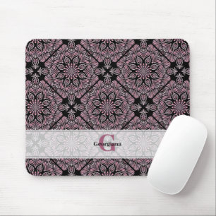 Personalised Dusky Rose Floral Fronds Mandala Tile Mouse Mat