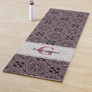 Personalised Dusky Rose Floral Fronds Mandala Tile Yoga Mat