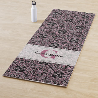 Personalised Dusky Rose Floral Fronds Mandala Tile Yoga Mat