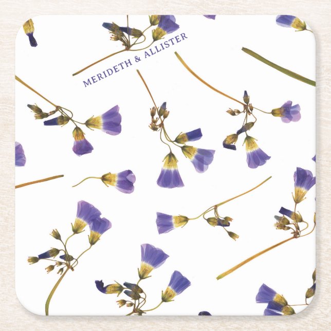 Personalised Dusly Blue Square Wedding Paper Coaster (Front)