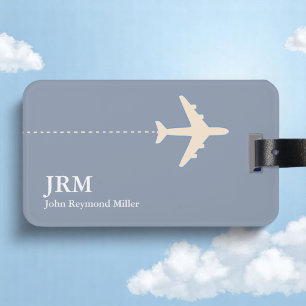Personalised Dusty Blue Aeroplane Travel Luggage Tag