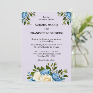 Personalised Dusty Blue and Ivory Floral Wedding I Invitation