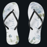 Personalised dusty blue botanical floral bride flip flops<br><div class="desc">Modern watercolor floral in dusty blue and sage green,  elegant and romantic,  great personalised bridal party gifts for bride to be.</div>