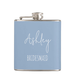 Personalised Dusty Blue Bridal Party Gift Women Hip Flask