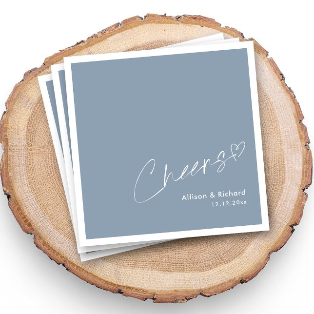 Personalised Dusty Blue Cheers: Wedding Toast Napkin (Personalized dusty blue trendy cheers handwritten wedding napkins)