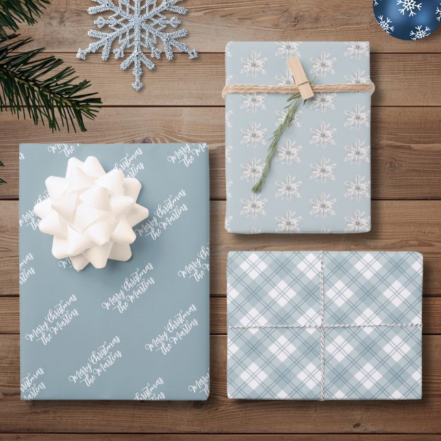 Personalised Dusty Blue Christmas Wrapping Paper Sheet (Creator Uploaded)