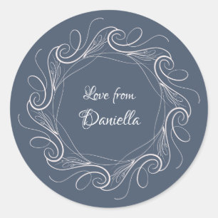 Personalised dusty blue filigree gift label