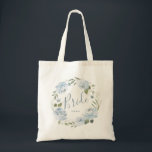 Personalised dusty blue floral bride tote bag<br><div class="desc">Modern bride script with watercolor floral wreath in dusty blue and sage green,  elegant and romantic,  great personalised bride tote bag for bride to be,  great bridal shower gifts to store all the essentials for the wedding day.</div>