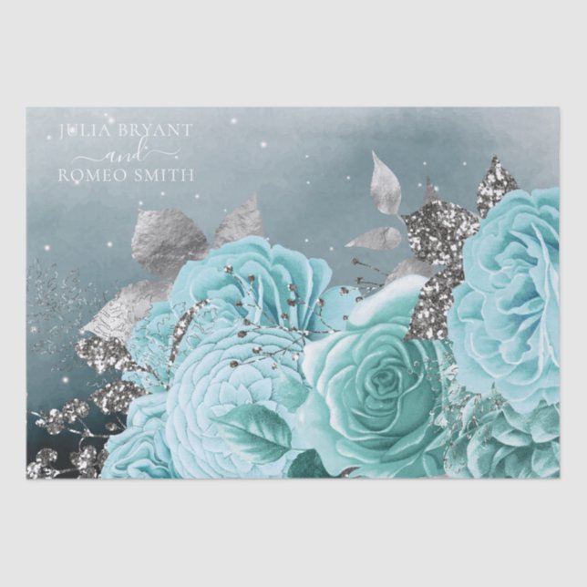 Personalised Dusty Blue Floral Wedding Tissue Paper (Front)