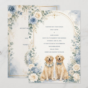 Personalised Dusty Blue Golden Retriever Wedding I Invitation