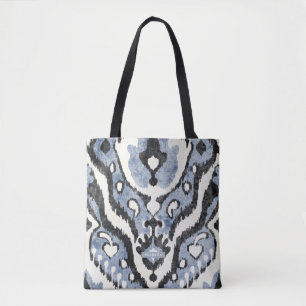 Personalised dusty blue Ikat Pattern Bridesmaid Tote Bag