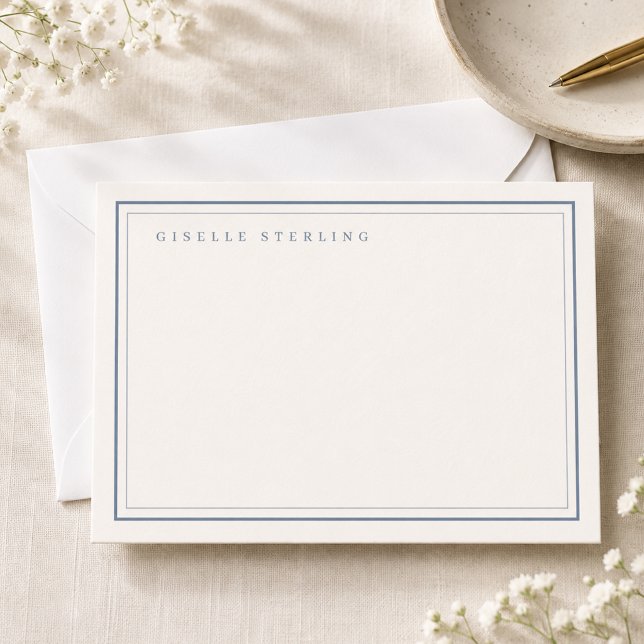 Personalised Dusty Blue Ivory Double Border Card (Creator Uploaded)
