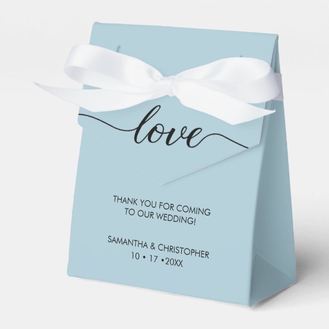 Personalised Dusty Blue Love ScrIpt Wedding Favour Box (Front Side)