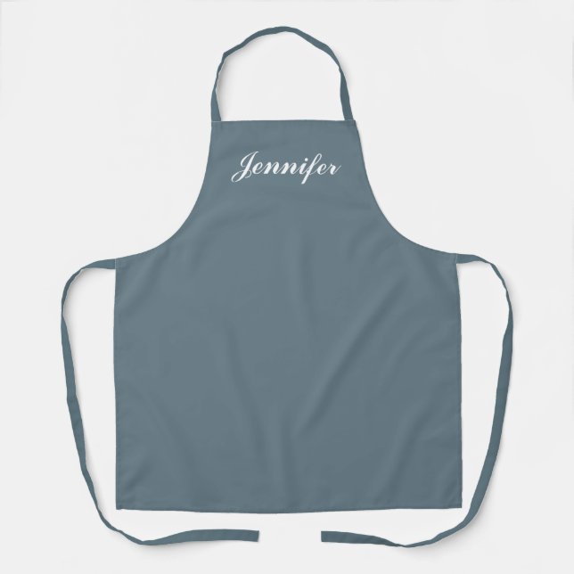 Personalised Dusty Blue Modern Script Womens Chef Apron (Front)