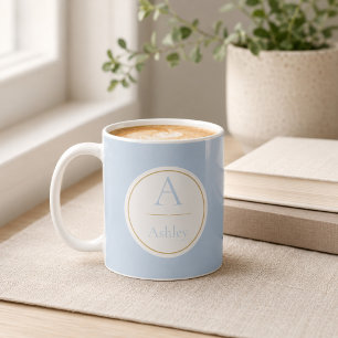 Personalised Dusty Blue Monogram Name Elegant  Coffee Mug