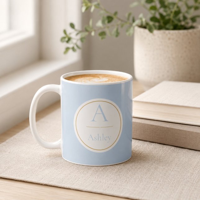 Personalised Dusty Blue Monogram Name Elegant  Coffee Mug (Creator Uploaded)