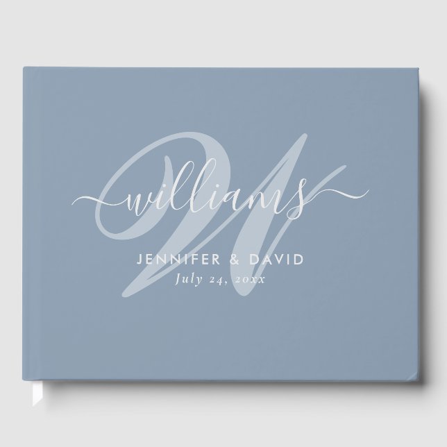 Personalised Dusty Blue Monogram Wedding Guest Book (Front)