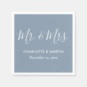 Personalised Dusty Blue Mr. and Mrs. Wedding Napkin