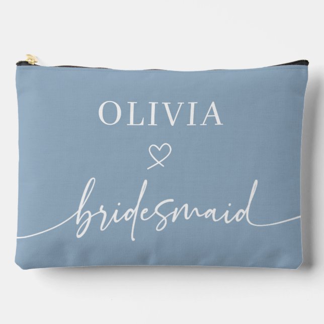 Personalised Dusty Blue Scripted Bridesmaid Gift Accessory Pouch (Front)