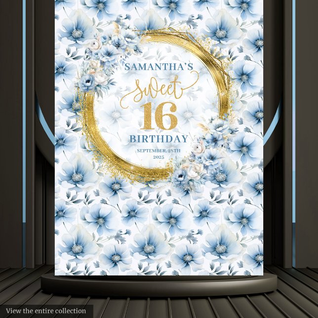 Personalised Dusty Blue Sweet Sixteen Gold Glitter Tapestry (Personalized Dusty Blue Sweet Sixteen Gold Glitter Tapestry)