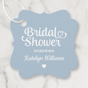 Personalised Dusty Blue Wedding Bridal Shower Favour Tags